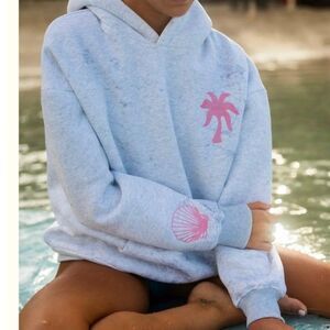 NWT Pink Palm Puff "Hawaii Hibiscus" Hoodie in Heather Cloud Size Medium